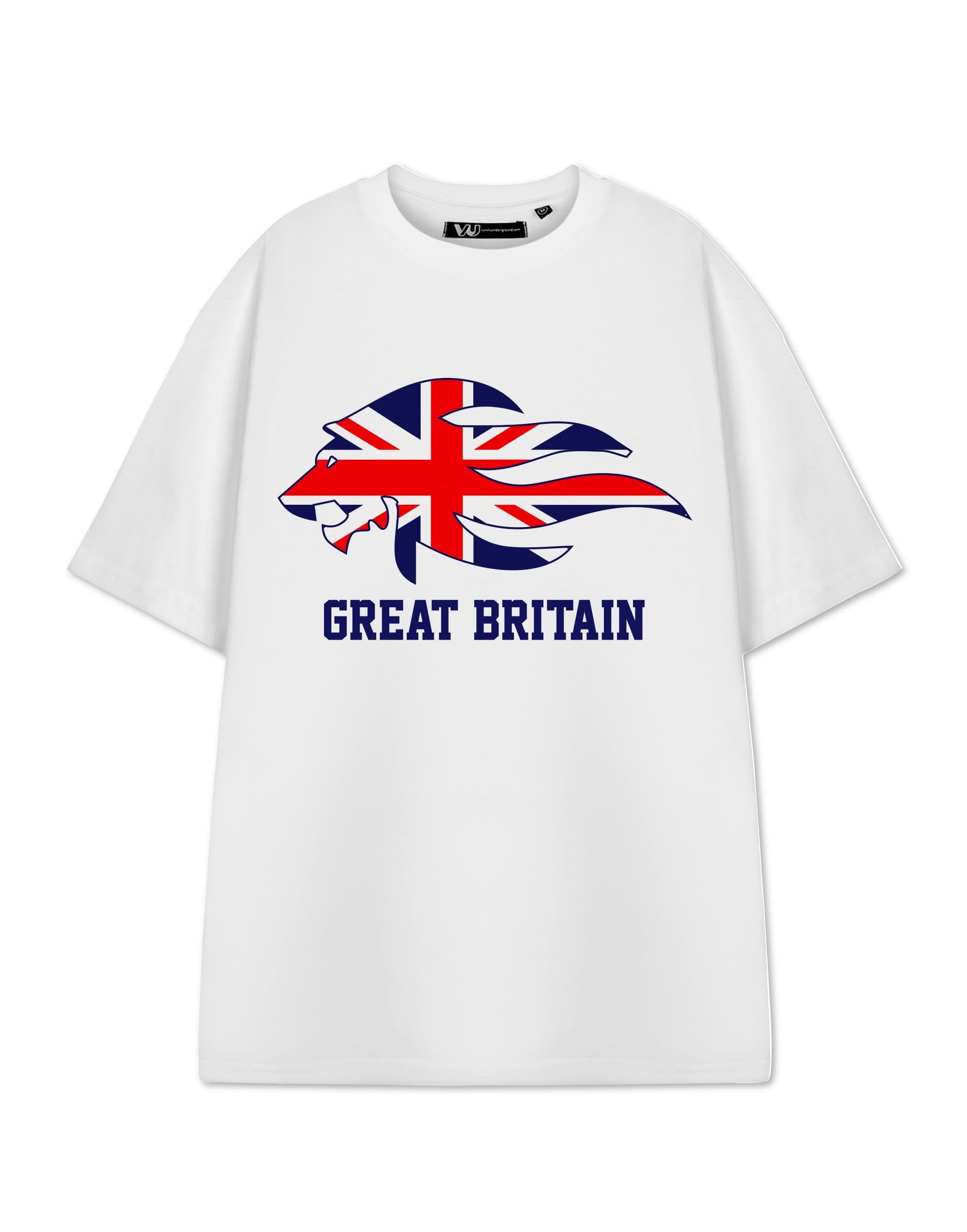 Vanilla Underground Unisex White Great Britain Graphic Tee | British Lion Flag Short Sleeve T-Shirt Design For Men & Women | Support Apparel