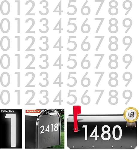 Superflash Calcomanía adhesiva reflectante de números para buzón de exterior, color blanco, calcomanía troquelada y preespaciada, para casa, botes