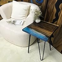 Vista 153 de Mesa de epoxi transparente, mesa de sofá con forma cuadrada, mesa auxiliar de resina de madera, mesa de centro de madera con borde natural para sala