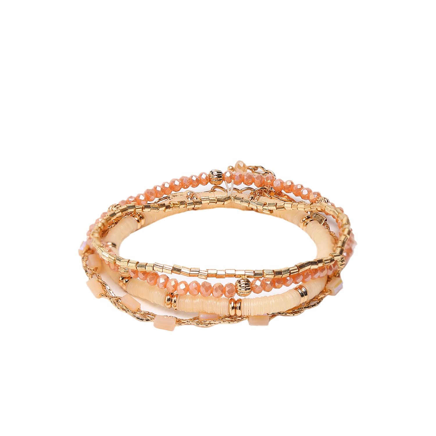 Inter Linked Glass Metal Chain Bracelet