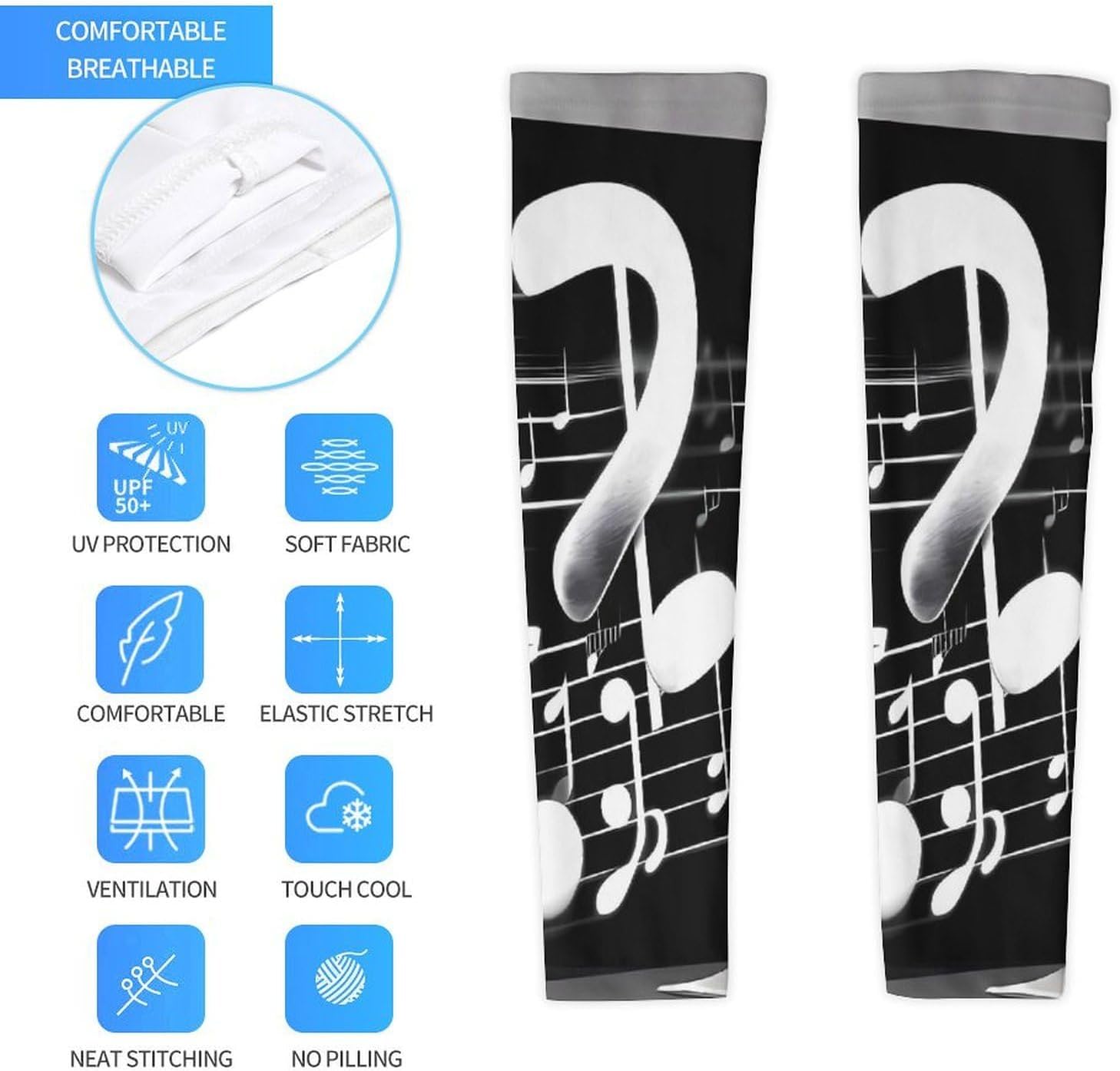 Cooling Arm Sleeves for Men Women Compression Arm Sleeve Black White Music Note UV Sun Protection Arm Sleeves