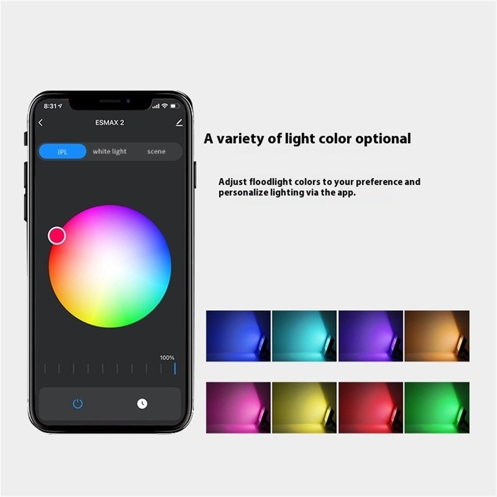Proiettore per esterni, Proiettore RGB Smart APP RGB 30W 50W 100W for illuminazione esterna for feste in giardino(100W)