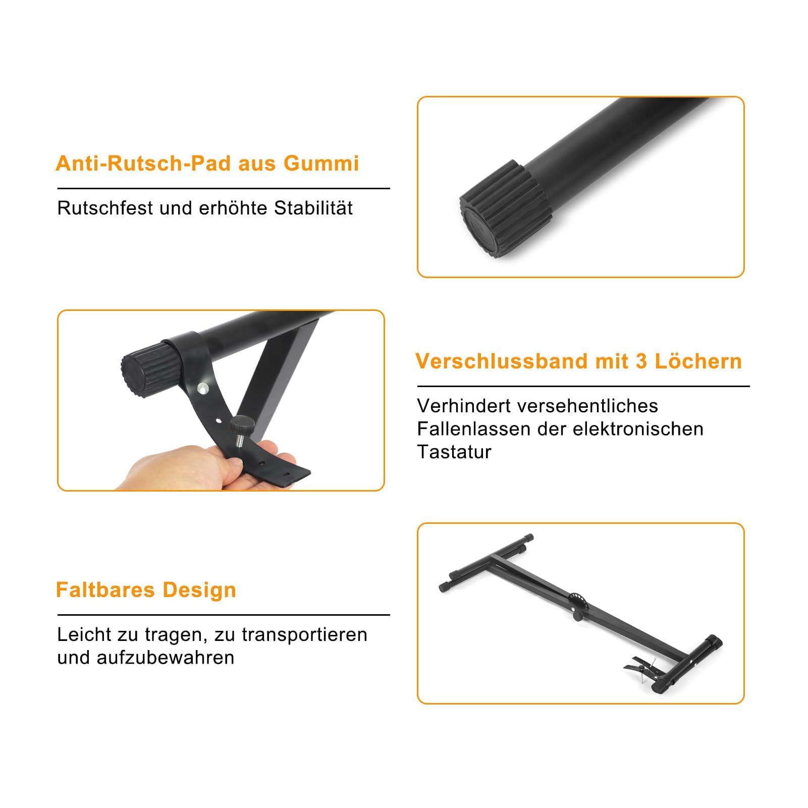 Support Clavier Réglable Hauteur 49-97 Cm – Double X Renforcé, Pliable Et Stable