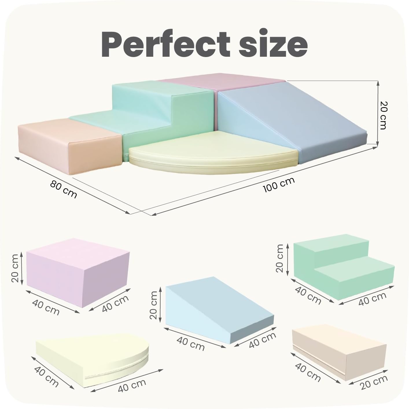 IGLU Soft Play Montessori Large Foam Blocks in Pastel Baby Crawling Helper Forms and Slide Indoor Climbing Toys for Toddlers 1-2