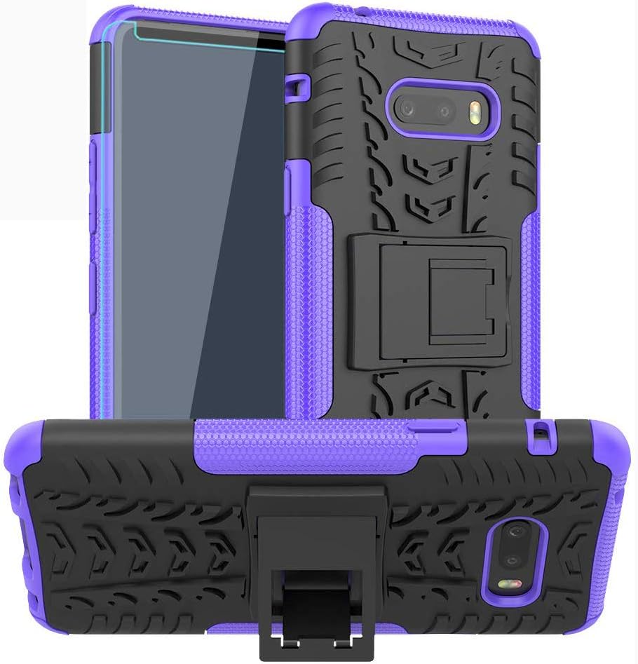 SKTGSLAMY LG G8X ThinQ Case, with HD Screen Protector, [Shockproof] Tough Rugged Dual Layer Protective Case Hybrid Kickstand Cover for LG G8X ThinQ (Purple)