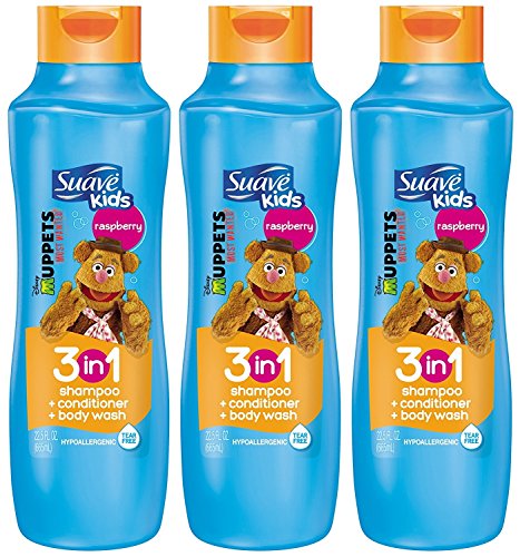 Suave Kids 3 in 1 Shampoo Conditioner and Body Wash, Razzle Dazzle Raspberry, 22.5 Ounce (Pack of 3) Packaging May Vary