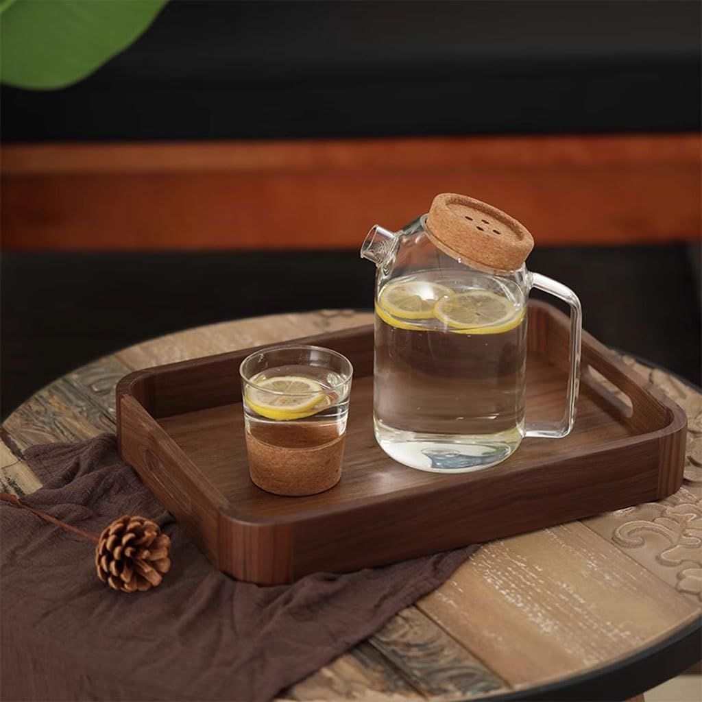 Bandejas Servir Comida Bandeja Rectangular De Nogal Negro For El Hogar, Almacenamiento Escritorio, Té, For Tazas Agua Mesa Cama