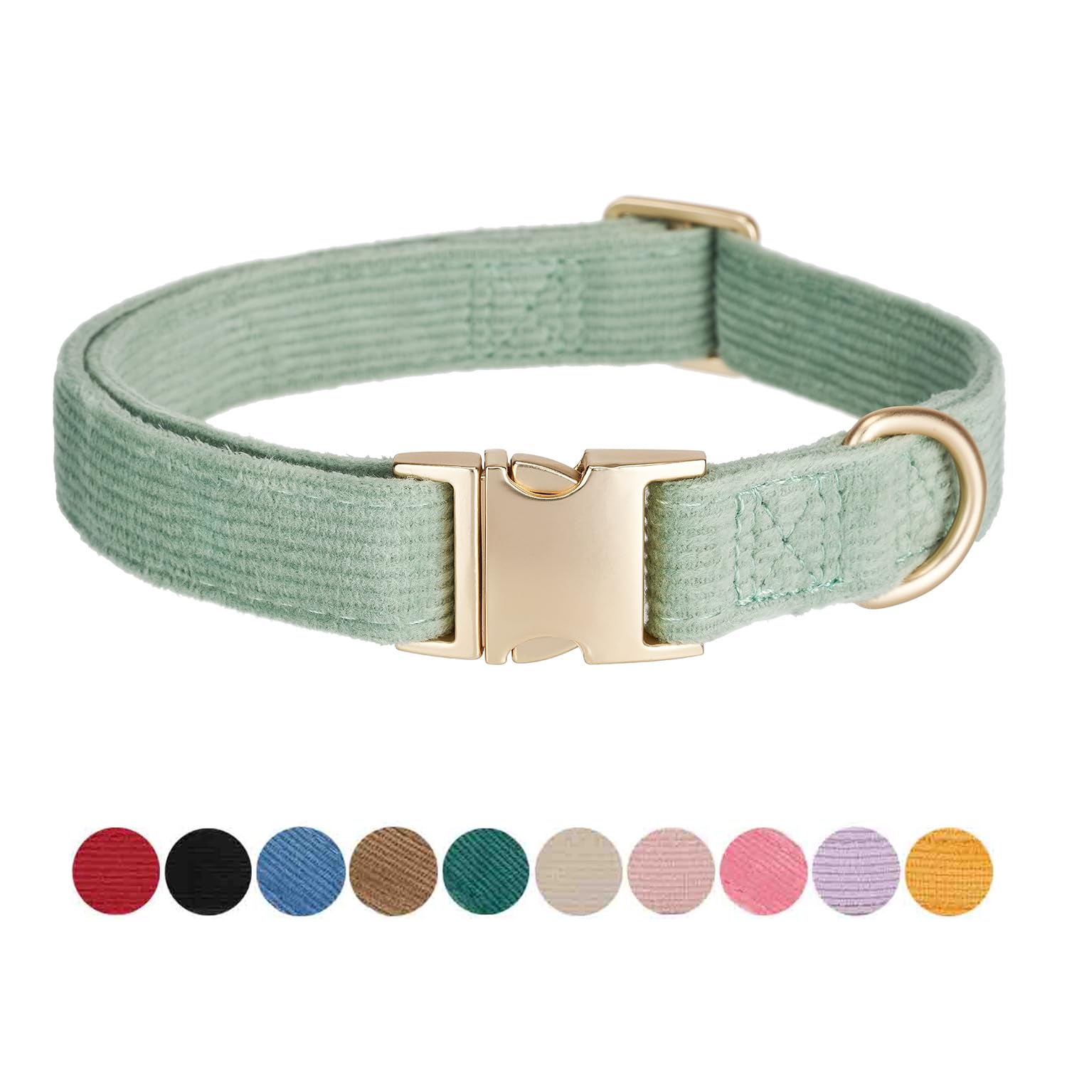 Petiry Green Dog Collar with Safety Metal Buckle Adjustable Durable Comfort Velvet Corduroy Puppy Collars for Small Dogs Neck 25-38cm,Laurel Green