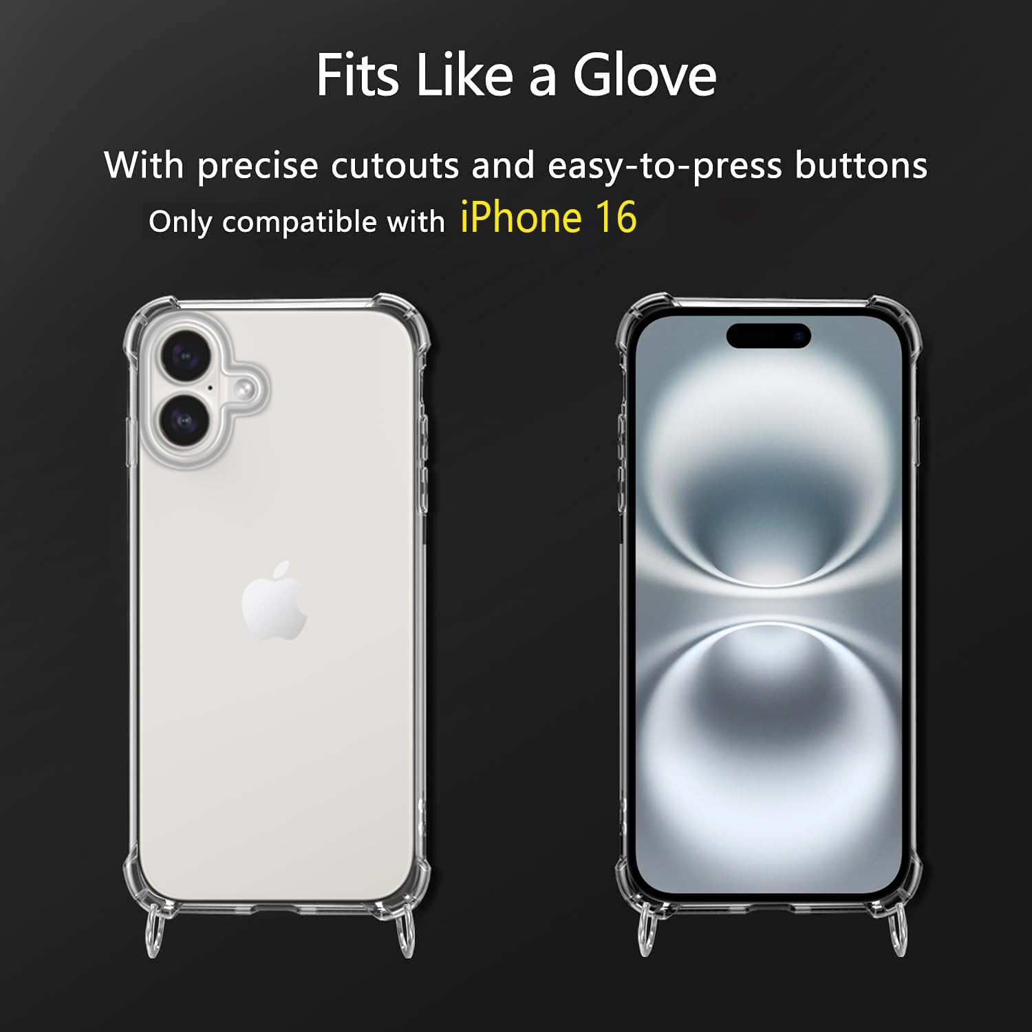 Glitzer-Handyhülle Für IPhone 16 Mit Schleifenknoten & Kette – Transparent, Mädchenhaft, Inkl. Armband & Charms