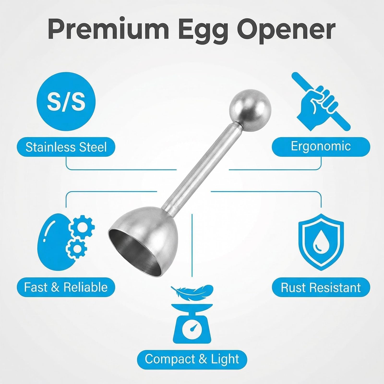 Abridor de Huevos de Acero Inoxidable, Cortador de Cáscara para Huevos Hervidos Duros y Blandos, Abridor Rápido sin Desperdicio para Cocina