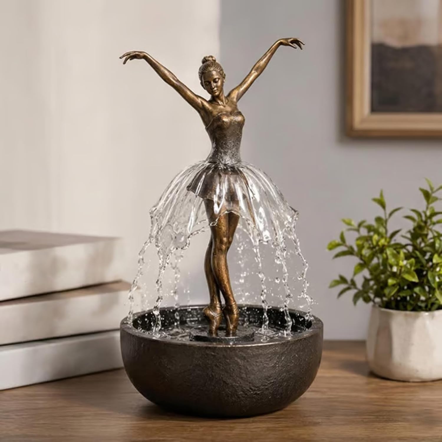 Solar-Ballett-TäNzer-Brunnen, Tisch-Wasserfall Mit Leiser Pumpe, Kunstharz-Skulptur-Wasserspiel FüR Wohnzimmer-Schreibtisch, Luftbefeuchter-Dekor,1pcs