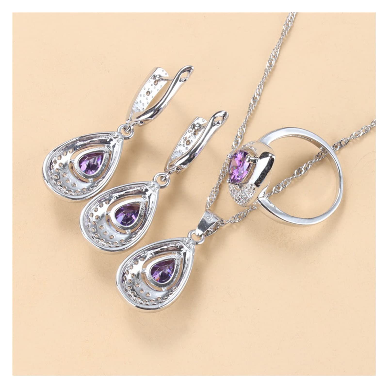 Accesorios de Gota de Agua Vestido de Novia romántico Juegos de Joyas de Cristal Natural for Mujeres Pendientes y Collar