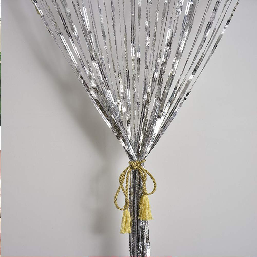 Paillettes Porte Chaîne Rideau,Paillettes Gland Écran Cloison Rideau Mur Panneau Frange Séparateur De Pièce pour La Fête À La Maison Hôtel Argenté W300xh300cm(118x118inch)