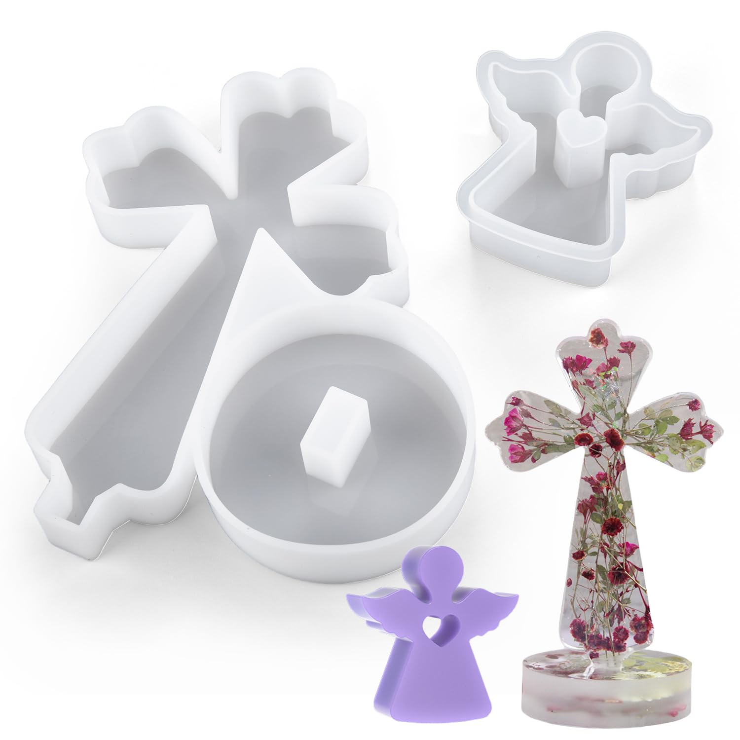 2Pcs Resin Moulds, Cross Silicone Mould Angel Epoxy Resin Molds