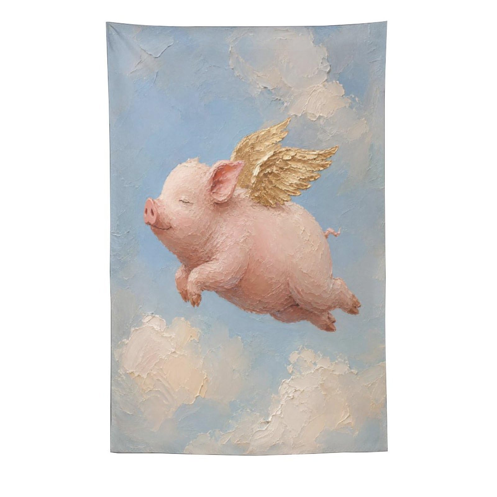 H3B8U2Y5 Flying Pig Golden Wings Wall Tapestry, Naive Art, Backdrop