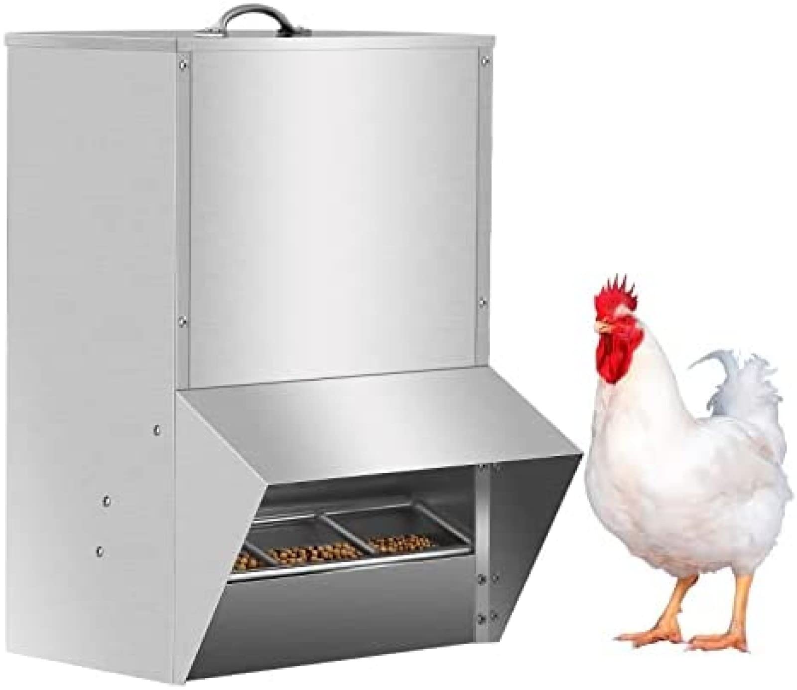 Automatic Chicken Feeder System - 30-50lb Capacity Galvanized Feeder Metal Trough for Poultry and Rabbits,30lb