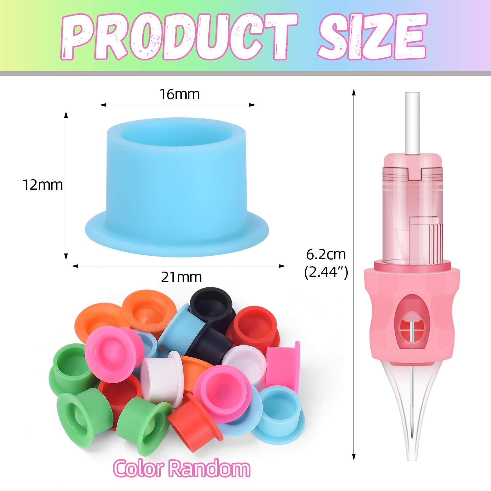 ATOMUS 20pcs Silicone Cover Tattoo Cartridge Needles 1003RL for Tattoo Gun Pen Liner Pattern Permanent Eyebrow with 20pcs Silicone Ink Cups for Rotary Machine - Image 2