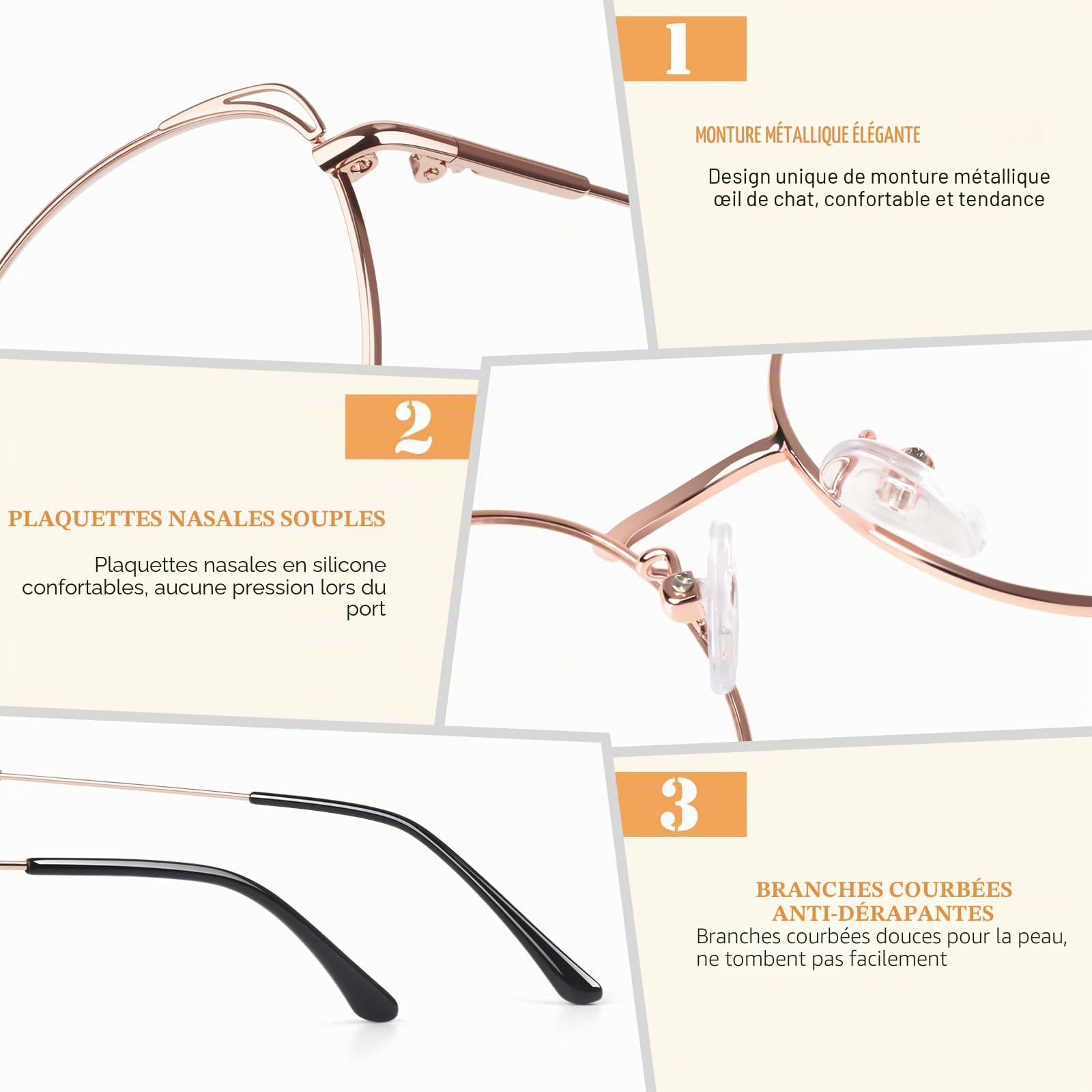 LINVO Fausse Lunettes de Vue femme Vintage Retro Mode Cat Eye Œil De Chat UV400 Métal Faux Lunettes