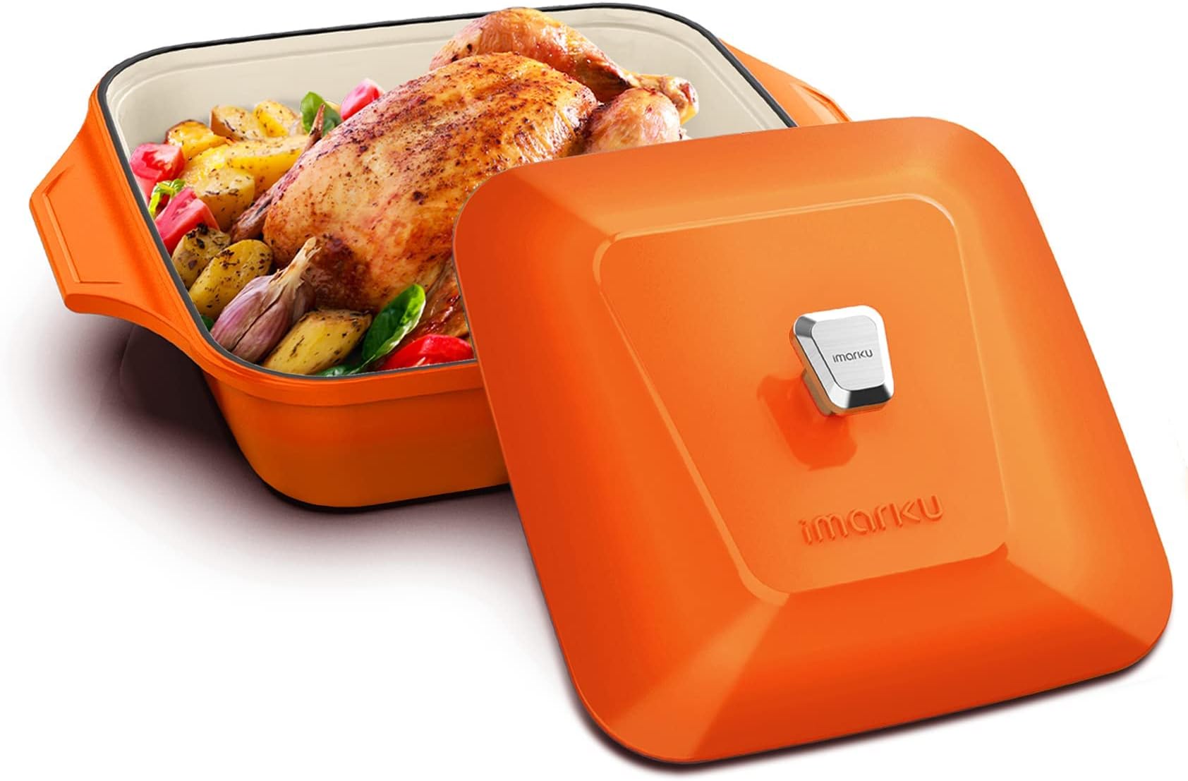 Dutch Oven, imarku 3.5 Quart Braiser Pan Nonstick Heavy Duty Enameled Cast Iron Dutch Oven Pot, Oven Safe Up To 550°F, Enamel Coating, Nonstick Easy to Clean