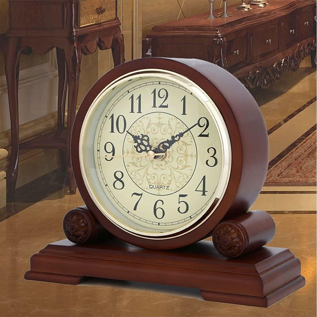 Mantel Clocks for Living Room Decor with Silent Movement Study Table Clock Battery Operated Mantle Clock Wood Mantle Clock Vintage Design for Bedroom Bedside Desk