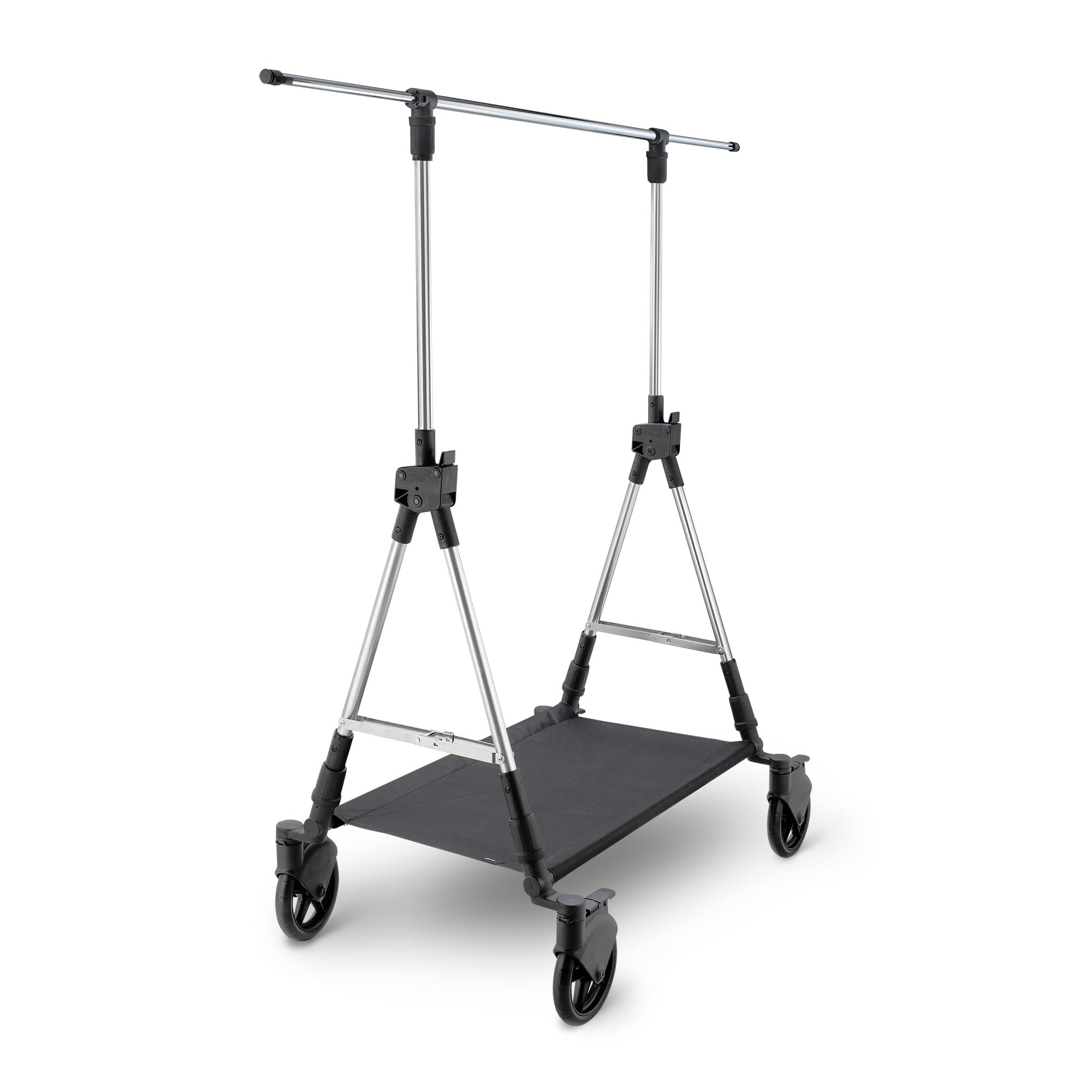 Gerso SOOPL® Carrito de Moda Profesional Plegable – Perchero con Ruedas de Goma Ø18 cm, Aluminio y Metal Cromado, Resistente, con Guardabarros, 150 cm Extensible