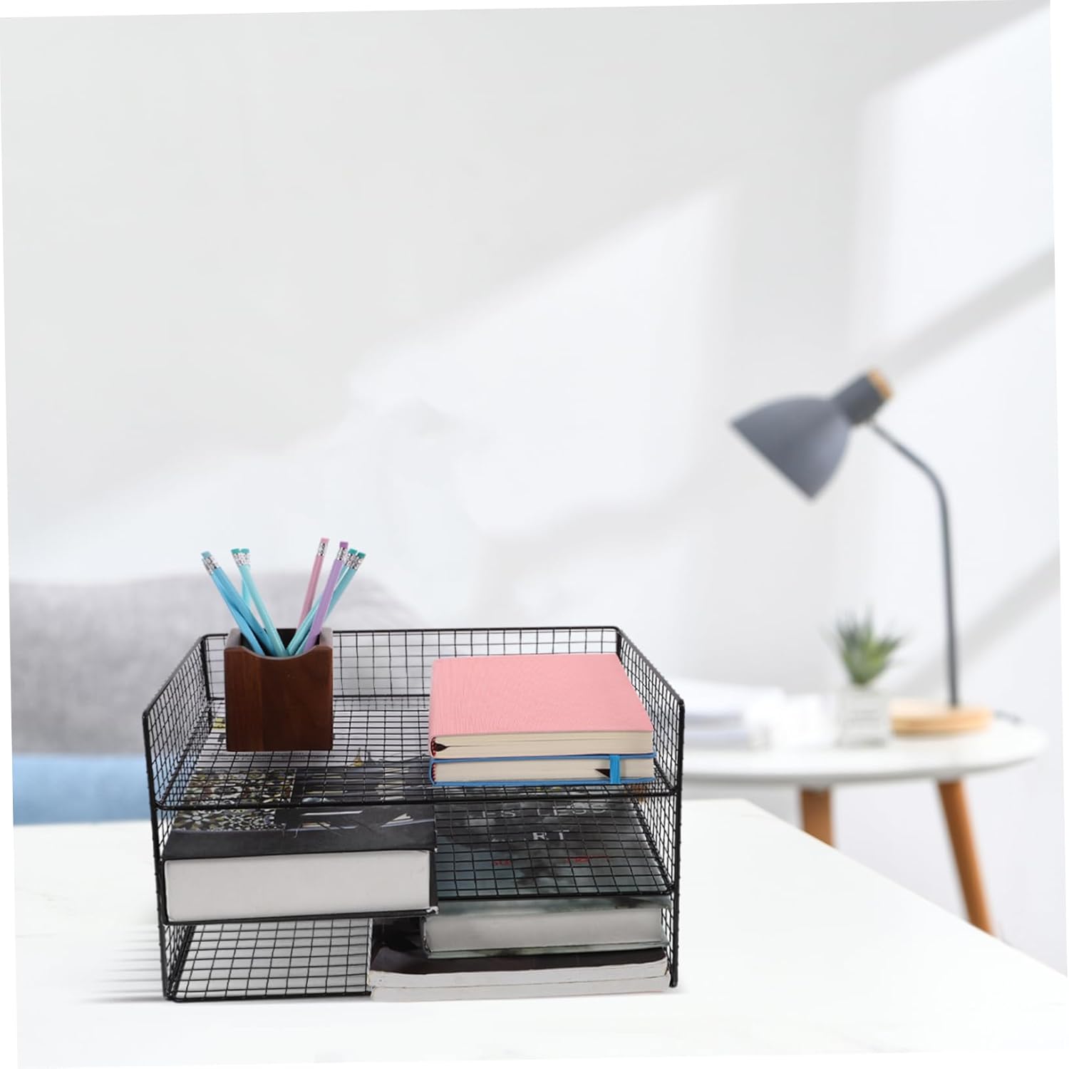 Letter Sorter Book Organizer Desktop File Holder for Office Supplies Lightweight and Stylish Storage Rack for Home School and Library Use