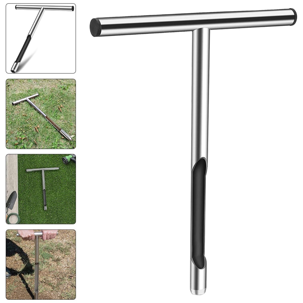 VICASKY Sonde Facile à Saisir de Prélèvement de Sol en Acier Inoxydable 304 Poignée en T Robuste pour Entretien Pelouse et Sylviculture