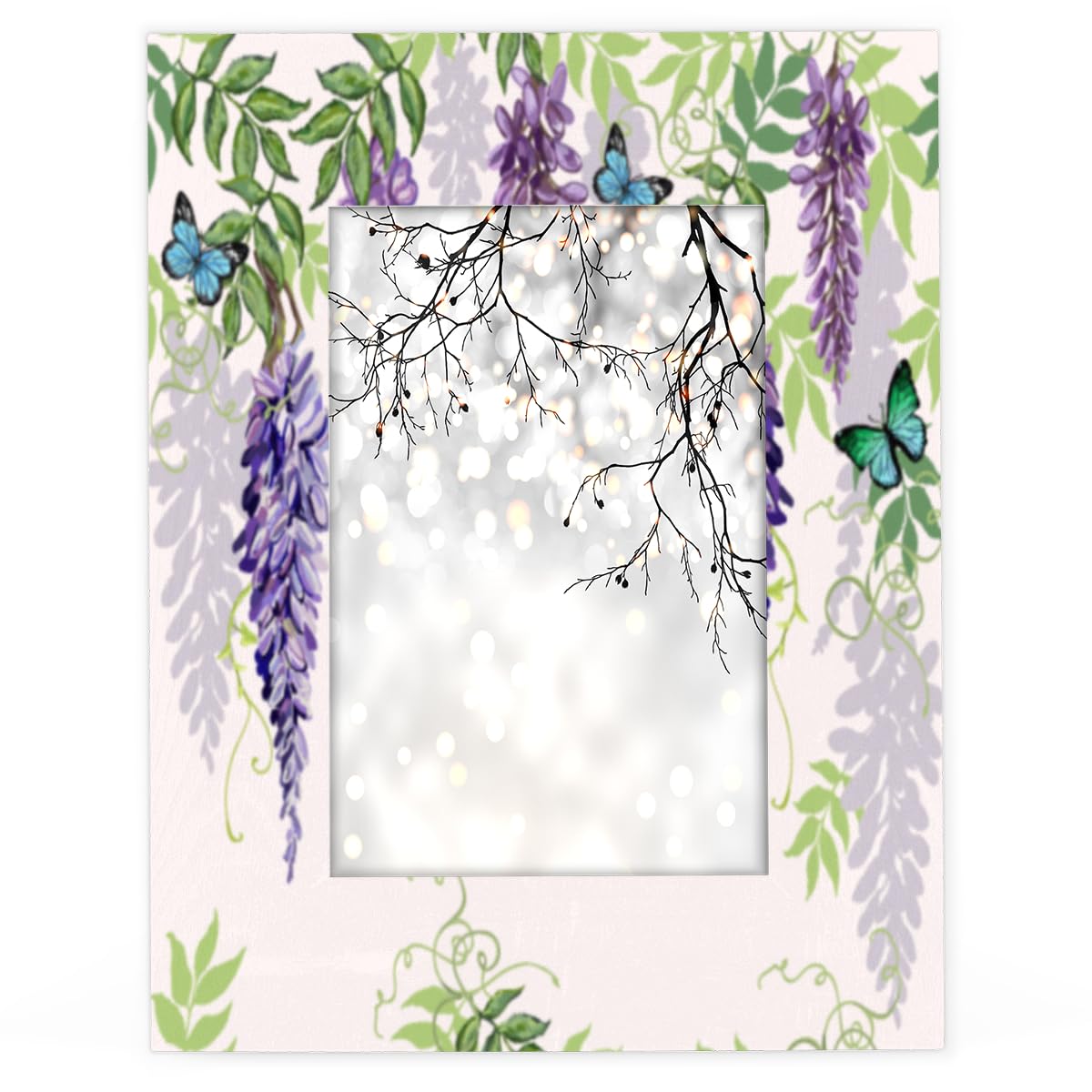 Cadre Photo En Bois – Impression Fleurs – 28 Cm X 33,5 Cm – Vert Clair – Occasion Très Bon état