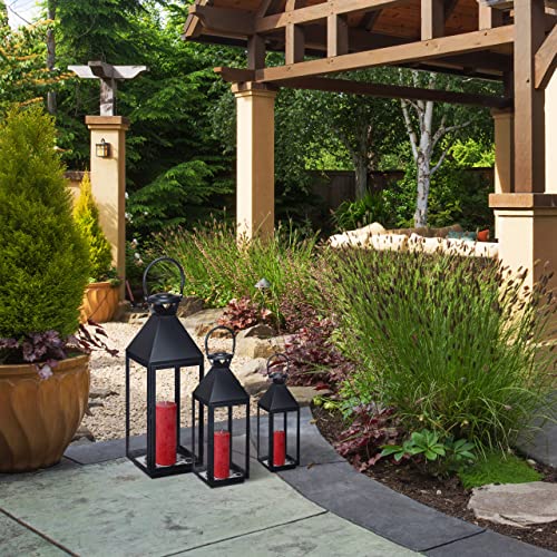 Miniatura 2 de Relaxdays Set 3 Portavelas, Farol Decorativo Para Interior Y Exterior, 3 Tamaños, Metal, Cristal, Farolillo Vela, Negro