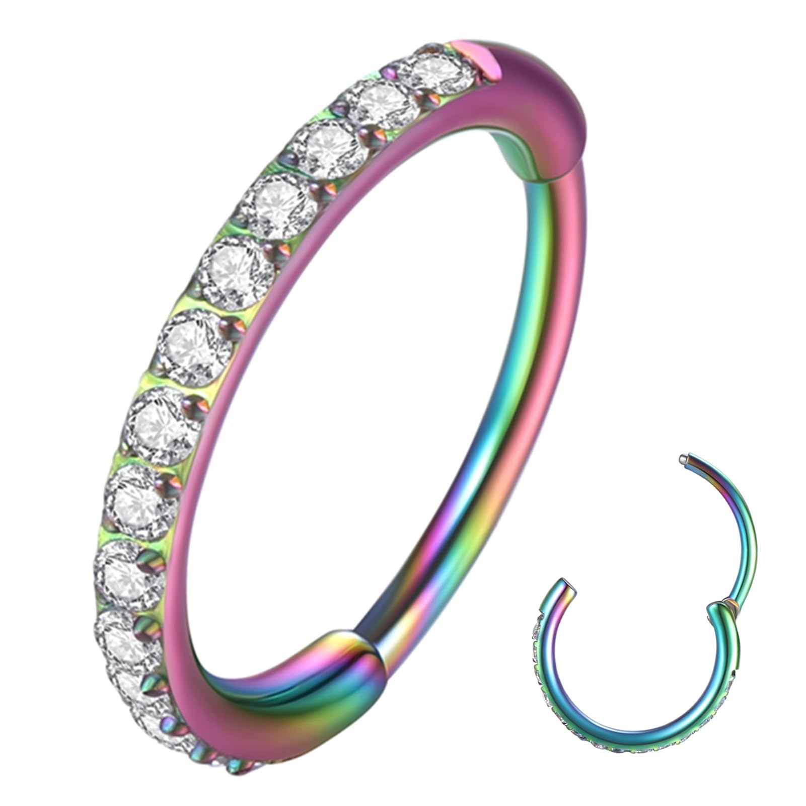 ORANGELOVE 20G 18G 16G Clear CZ Nose Ring Hoop 316L Surgical Steel Seamless Silver Septum Ring Clicker Jewelry Cartilage Earring Ear Piercing Hoop Earrings for Women Men Helix Rook Lobe Conch Tragus Daith Lip Hinged Piercing Jewelry with Cubic Zirconia