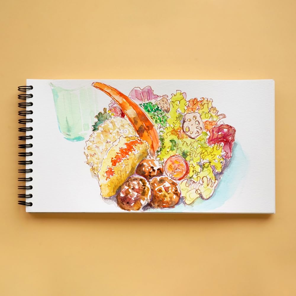 Clairefontaine 975957C - Aquapad Spiral Notebook - 15 Sheets White Watercolor Paper Medium Fine Grain 13.5x25 cm 300g - Ideal for Artists Globetrotters