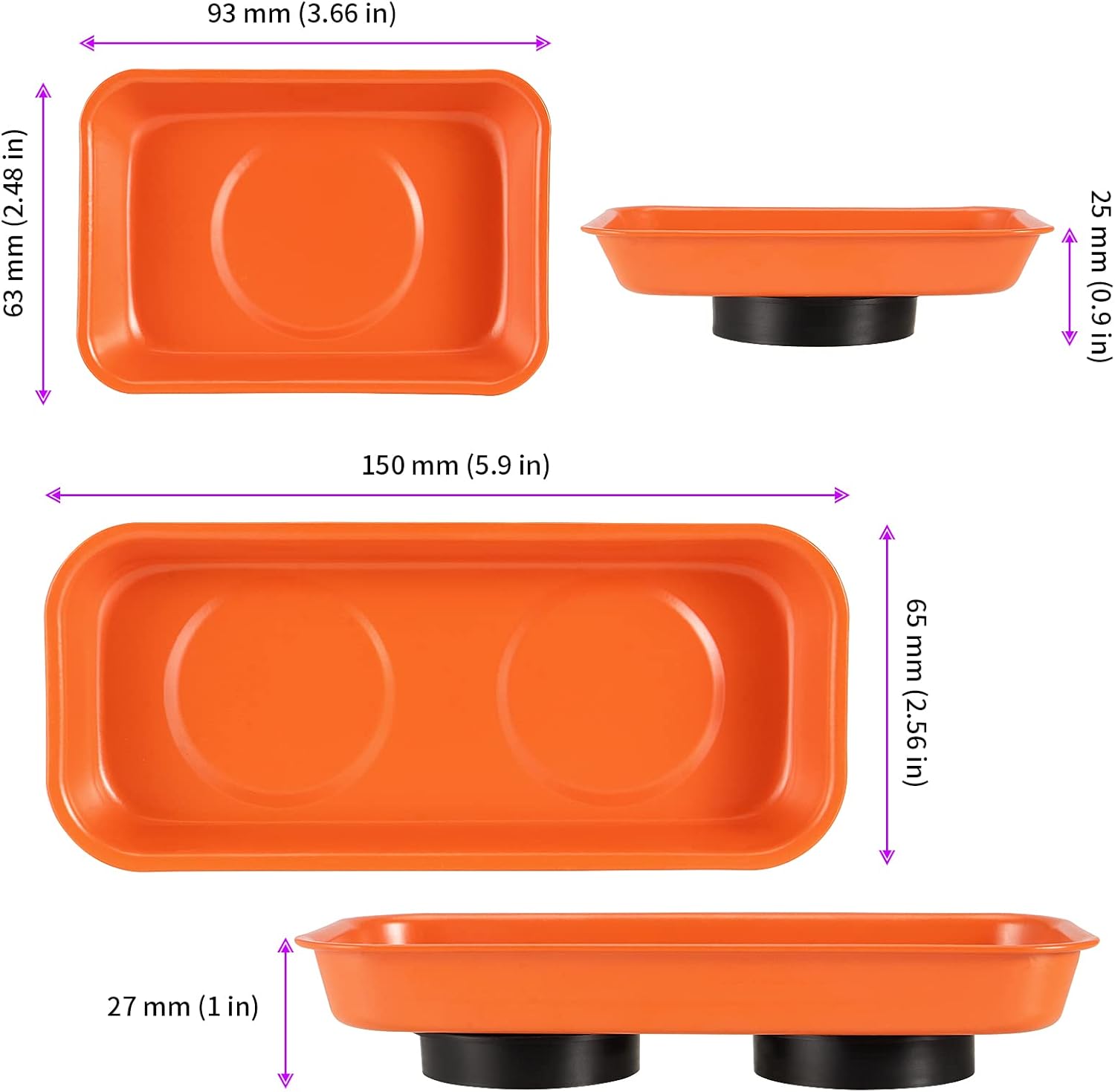 JEUIHAU 12 Packs Magnetic Tray, Stainless Steel Magnetic Parts Tray, Orange Magnetic Tool Tray for Collecting Wrenches, Screws, Bolts, Nuts, Small Parts, 3.6 x 2.4/5.9 x 2.5 Inches : Automotive