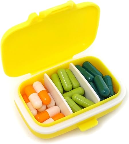 Miniatura 6 de Honbay Caja organizadora de vitaminas de 2 piezas, portátil, pequeña pastillera con 3 compartimentos extraíbles para viajes o uso diario