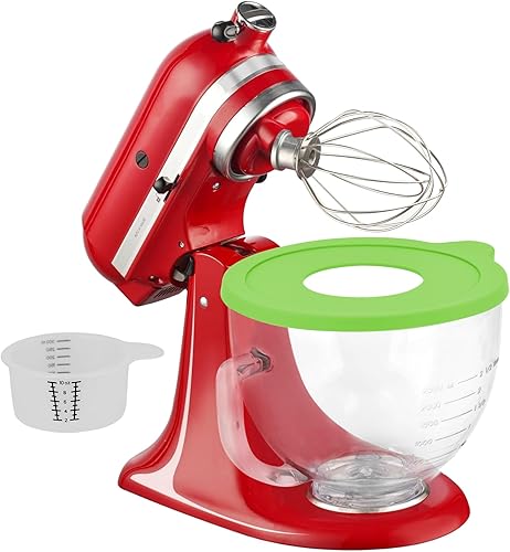 Cuenco de vidrio compatible con KITCHENAID 4.55 QT batidora de pie de cabeza inclinable, con marcas de medición de tapa, permite colocarlo en el