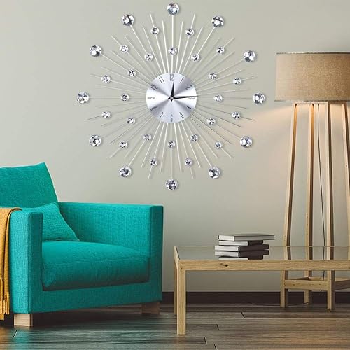 Miniatura 4 de Reloj de pared, decoración de reloj decorativo plateado metálico brillante para sala de estar, hogar, oficina, aula, escuela (plateado)
