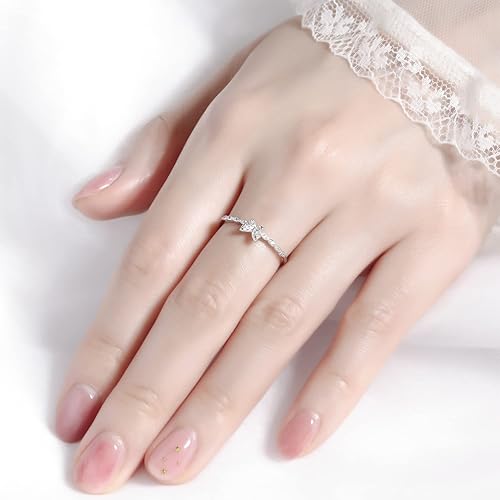 Miniatura 6 de Meissa 925 Sterling Silver Rings Wedding Band Dainty Butterfly Ring Cubic Zirconia Stacking Ring Size Adjustable Christmas Gift for Women