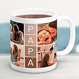 Cristal Plaque Taza Cerámica Personalizada para Papá Collage con 4 Fotos y Mensaje “PAPÁ” | Acabado Premium, Asa Ergonómica | Regalo Día del Padre, Cumpleaños y Aniversario