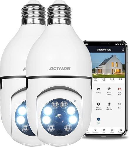 Cámara de seguridad con enchufe de luz Pan-Tilt HD 1080P cámara de seguridad para exteriores con audio de 2 vías visión nocturna a color detección