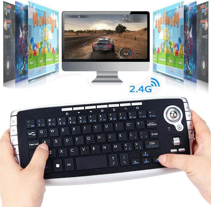 Mini Ergonomic Keyboard Trackball Air Mouse Scroll Wheel Function 2.4G Wireless Keyboard with trackball Mouse Keyboartd Combo for Lapotp PC TV Remote Controller HTPC (Silver)