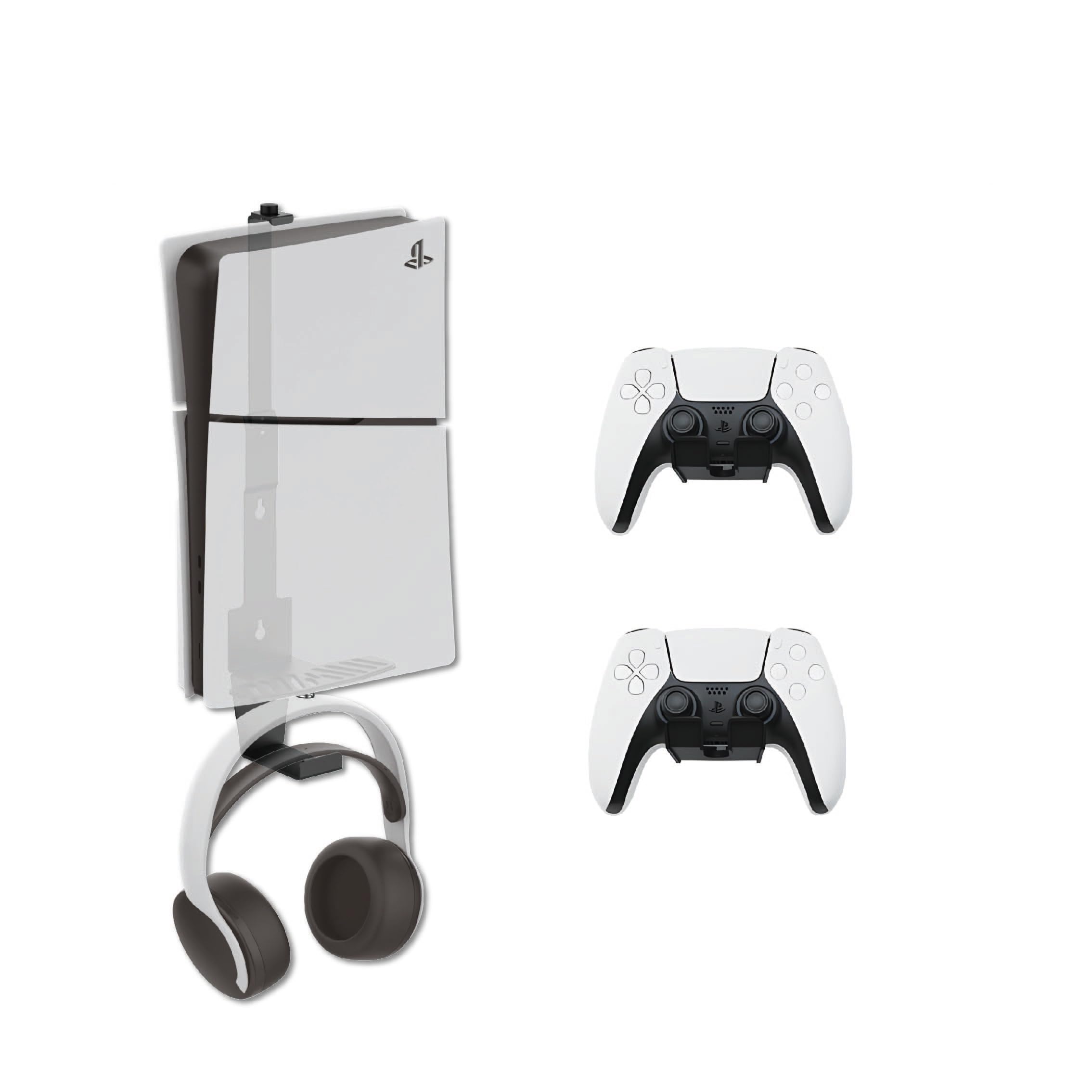 Wall Mount for PS5 PS5 Slim PS5 Pro - With 2 Controller Mounts Vertical Display Open Design- Black