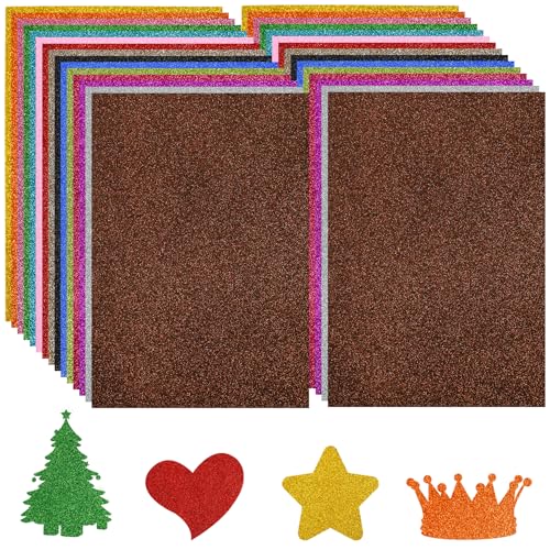 Zuxbolf 30 Stück Moosgummi Glitzer Glitzerpapier 29 * 21cm Glitzerschaumblatt zum Basteln Moosgummiplatten Bunt Bastelpapier Glitzermoosgummi für DIY Bastelarbeiten Handwerk Scrapbooking Party Deko