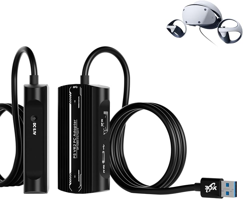 Adaptador para PC PSVR2, Kit de Accesorios para PC PSVR 2 Compatible con PlayStation VR2, lentes AR, Monitor portátil, Incluye Cable DP 1.4 y Adaptador de Corriente