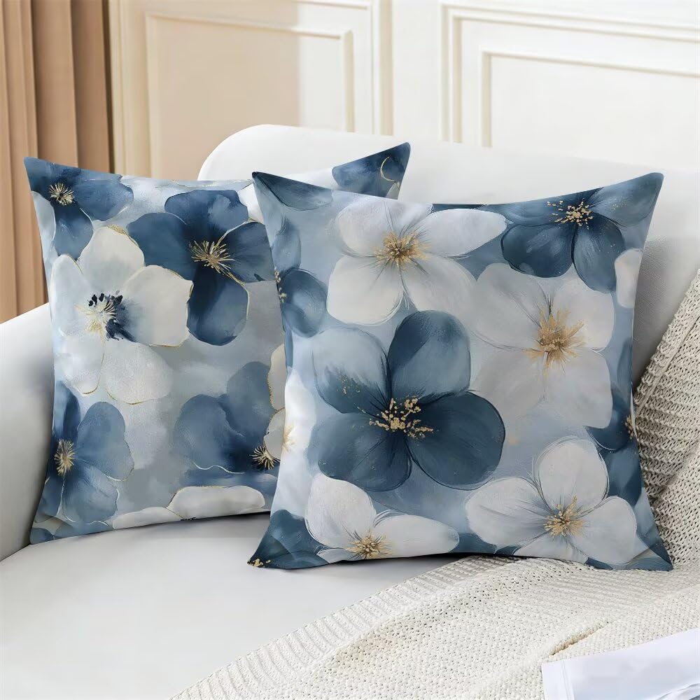 Federe Cuscini Divano 60x60 cm Federe Morbido Copricuscini Blu in Velluto, 2 Pezzi Copri Cuscini per Divano Primavera Quadrati Decorativi Federa Cuscino Fiore per Camera da Letto Soggiorno (IU83)