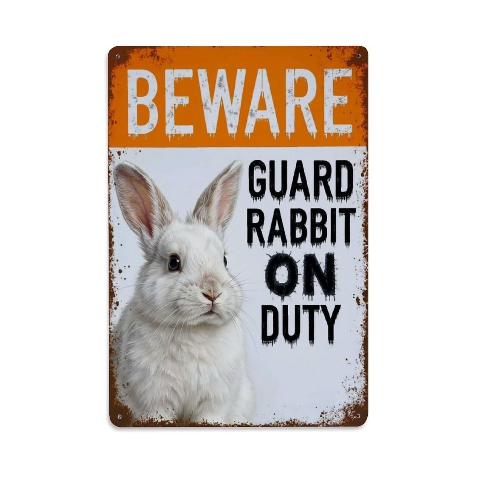 Vintage Funny Rabbit Guard Beware of Bunny Yard Metal Tin Sign Plaque Wall Decor for Cafe, Club Bar, Office, Garden Metal Poster 8x12Inch
