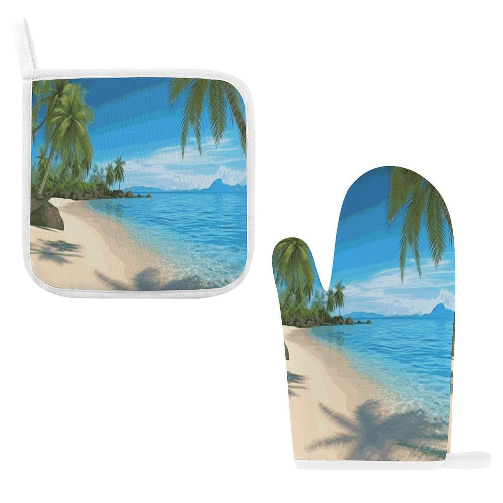 Btcowzrv Style Hawaiian Beach With Palm Trees Oven Mitts And Pot Holders 2Pcs Set