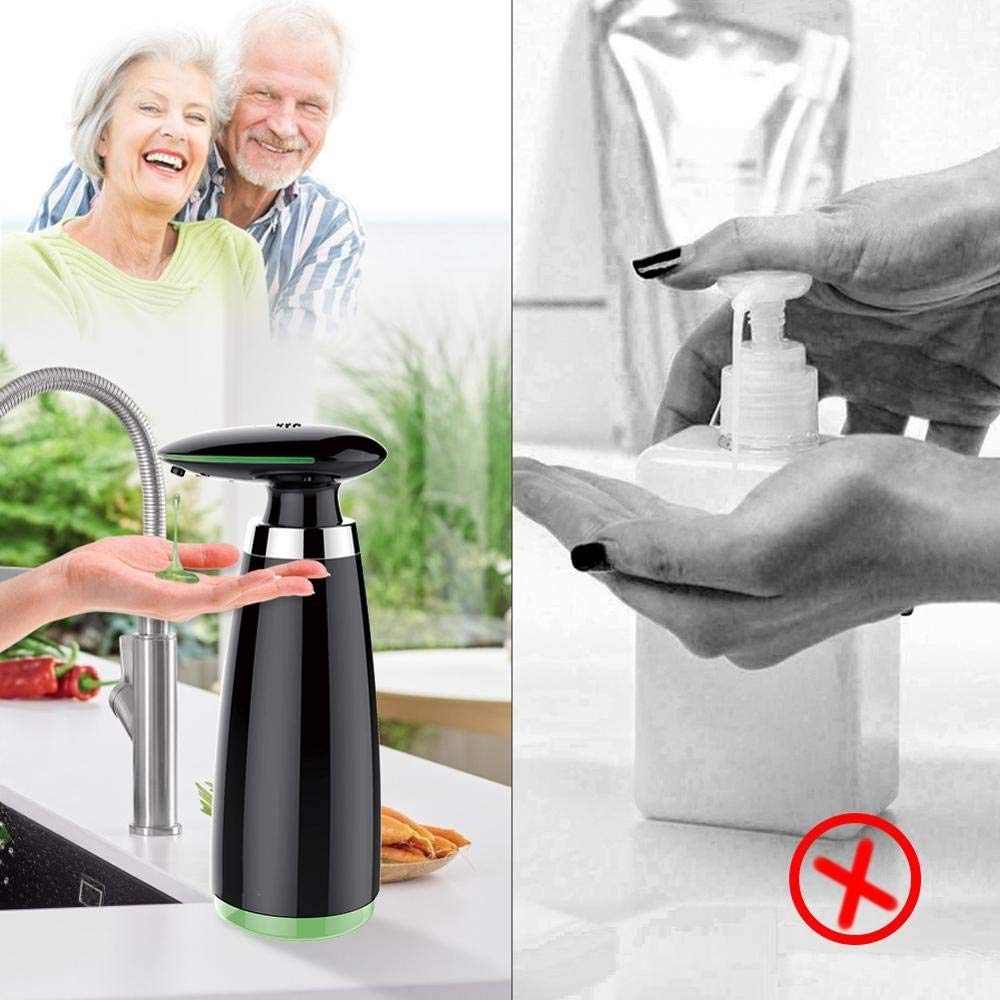 Dispenser per Sapone Liquido Automatico, distributore di Sapone Ricaricabile a Batteria, distributore di Sapone a Mano Tocco per Bagno Cucina 12oz / 350ml (Color : Black)