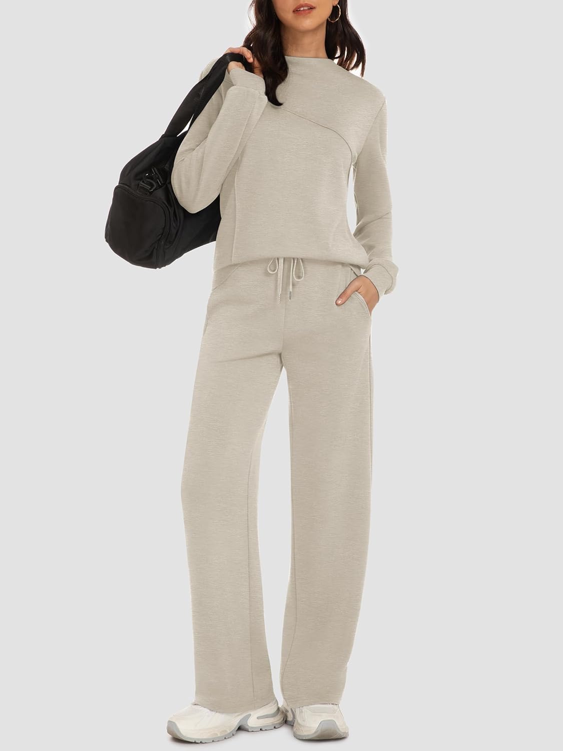 Casly Lamiit Women's 2 Piece Lounge Set Trendy Casual Outfits Boat Neck Sweatshirt Wide Leg Sweatpants Travel Tracksuit Sets - Image 4