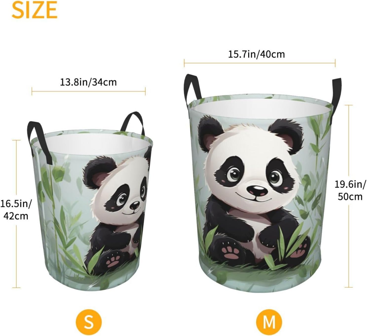 Panda bamboo Laundry Basket With Handles, Foldable Laundry Hamper Oxford Cloth Dirty Clothes Basket Waterproof Clothes Toys Storage Bin Organizer for Bedroom Bathroom Dorm