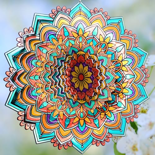 GOOLLYRUSIM Mandala Daisy Wind Spinner, 12inch Kinetic Metal Wind Spinners