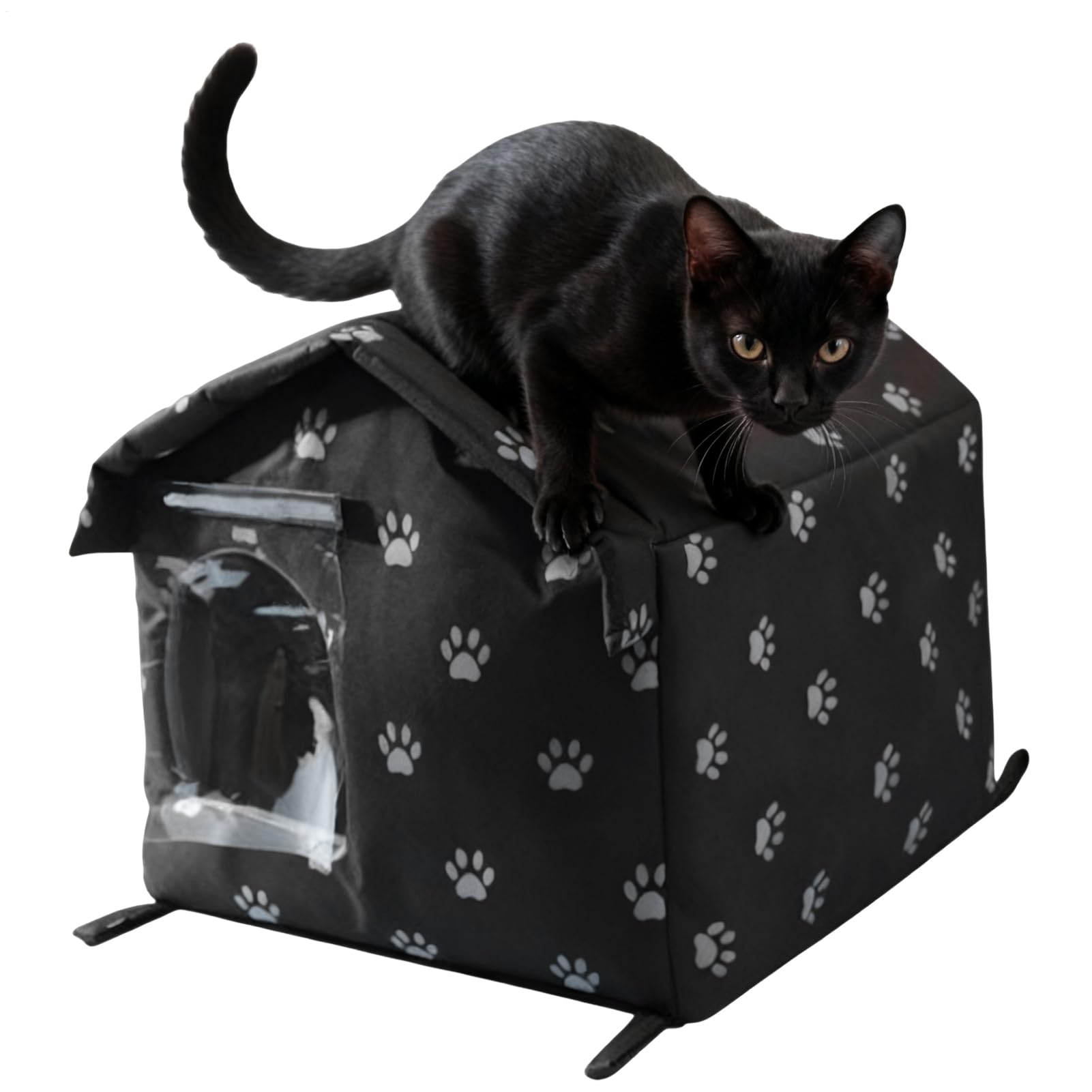 Niche pour chat d'extérieur imperméable et abri résistant aux intempéries pour jardin et terrasse